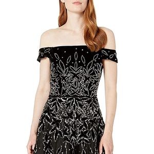 Velvet beaded bodice formal prom evening gown